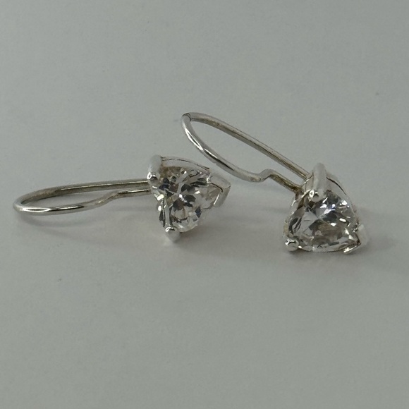 925 Sterling Silver Jewelry - 925 Silver Heart CZ Drop Earrings